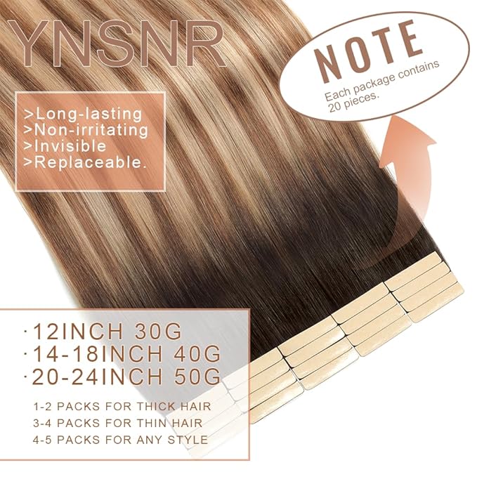 Tape in Hair Extensions Human Hair Chestnut Brown to Mixed Dirty Blonde 22 Inch 20Pcs Tape Ins for Women Straight Invisible Seamless Remy
