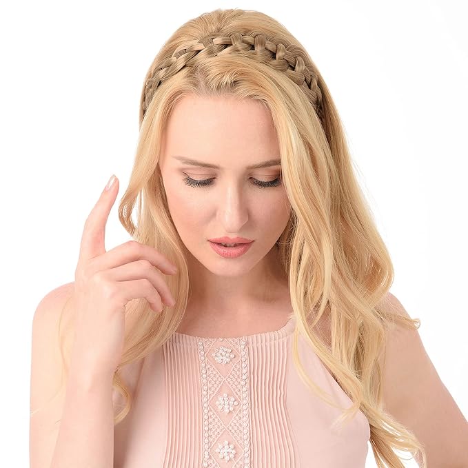 DIGUAN Hollow out Synthetic Hair Braided Headband Hairpiece Women Girl Beauty accessory for Women (Brunette Brown)