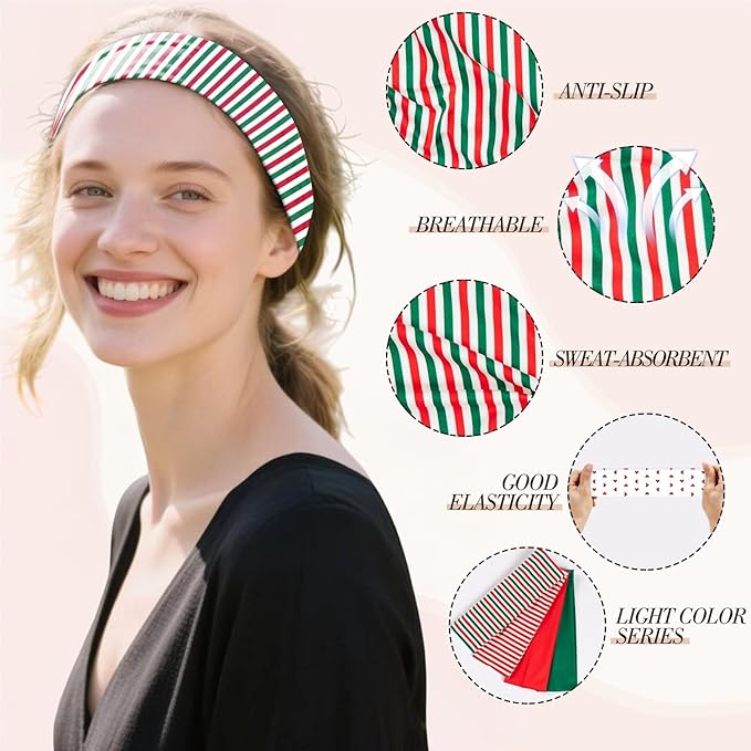 4PCS Christmas Headbands for Women Trendy Wide Head Bands for Women's Hair Non Slip Wraps Elastic Stretchy Bandanas Workout Hair Bands Fashion Hair Accessories Birthday Gifts for Valentines