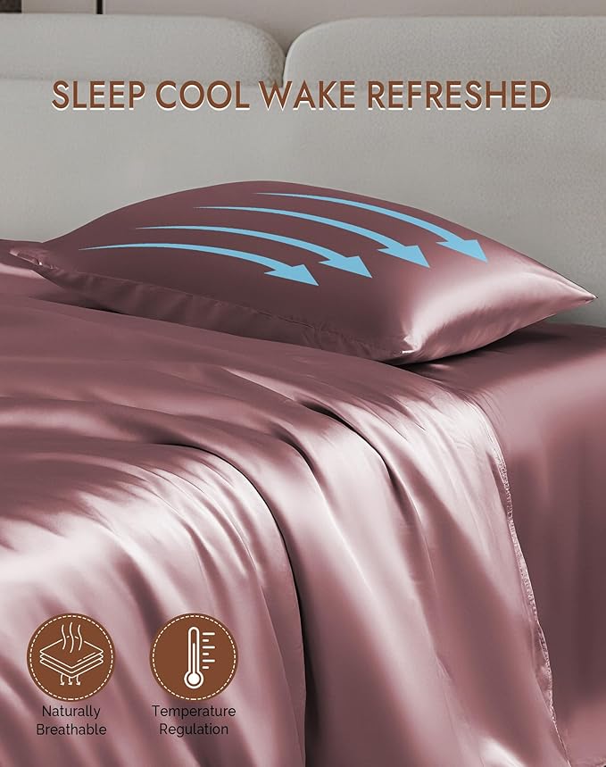 SilkSilky 100% Mulberry Silk Pillowcase - Pure 22 Momme High-Grade 6A Fibers for Hair & Skin, Envelope Closure, Natural, Organic, Breathable & Cooling Pillow Case (Queen, Pale Mauve)