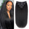Kinky Straight Human Hair Clip in Extensions 120g Full Head Clip ins for Women 100% Unprocessed Brazilian Virgin Human Hair Yaki Straight Clip ins Remy Hair Natural Black 8Pcs 18Clips 20inch
