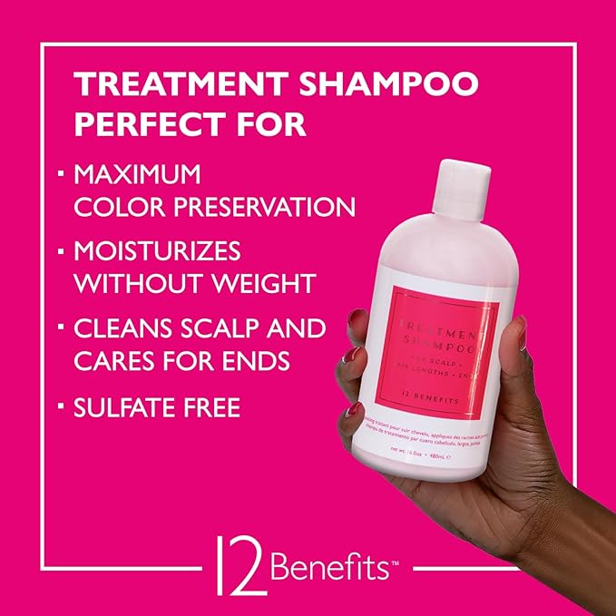 12 Benefits Treatment Shampoo – Hydrating Scalp Treatment, Gentle, Effective Cleanse, Sulfate-Free Shampoo for Dry, Damaged, and Color-Treated Hair, 16 Fl Oz (480 ML)