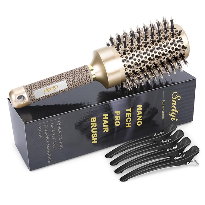 Sndyi Large Round Brush for Blow Out, 2.1 Inch Nano Thermal Ceramic Ionic Round Hair Brush with Boar Bristles, Boost Shine and Volume, Quick Blow Drying and Styling, Best for Long Thick Hair