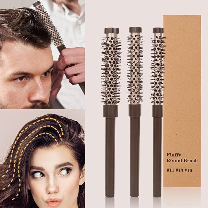 Volume Wand - Round Blow Dry Brush for Hair Styling | Compact Barrel Set with Heat-Resistant Bristles, Lightweight Frame for Bang Shaping, Beard Grooming, Root Lifting and Fringe Curling