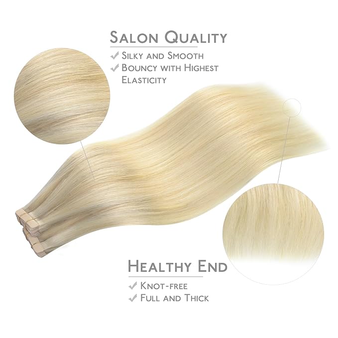WENNALIFE Tape in Hair Extensions Human Hair, 40pcs 100g 18 inch Ombre Ash Blonde to Golden Blonde Balayage Platinum Blonde Hair Extensions Real Human Hair Invisible Straight Tape in Extensions