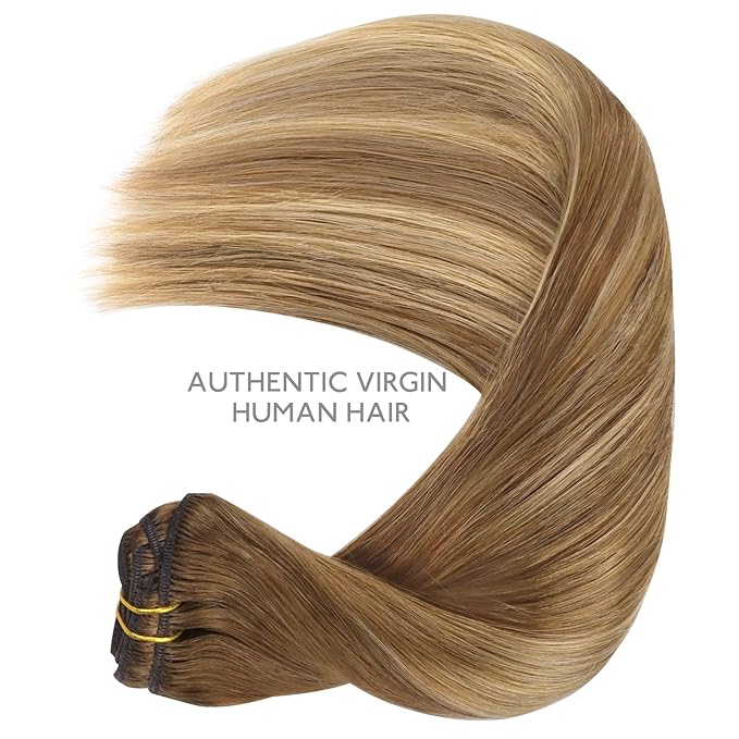 WENNALIFE Clip in Hair Extensions Real Human Hair, 18 Inch 120g 7pcs Human Hair Extensions Clip In Human Hair, Balayage Chestnut Brown Mixed Dirty Blonde Hair Extensions Clip In Real Hair Remy Human