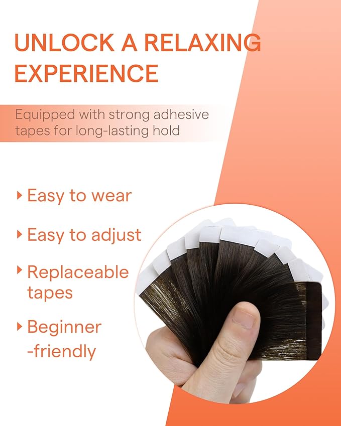 Sunny Hair Tape in Hair Extensions Real Human Hair Invisible Remy Hair Extensions Tape ins for Women Dark Brown 22 inch 25G