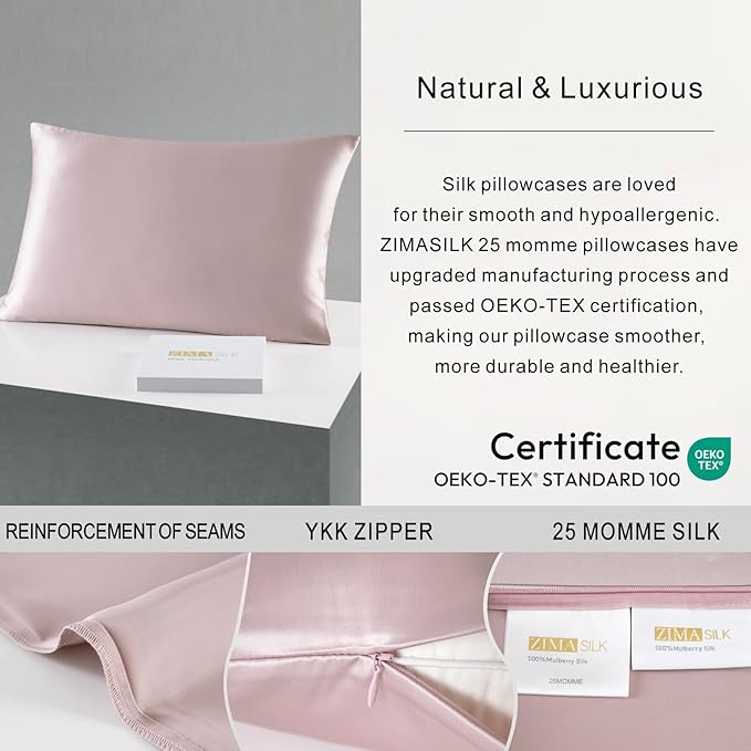 ZIMASILK 25 Momme 100% Pure Mulberry Silk Pillowcase for Hair and Skin Care, Highest Grade 6A Pillow Cases for Women, Long-Lasting Durablity, Gift for Women Men, 1Pc (King 20"x36", Light Plum)