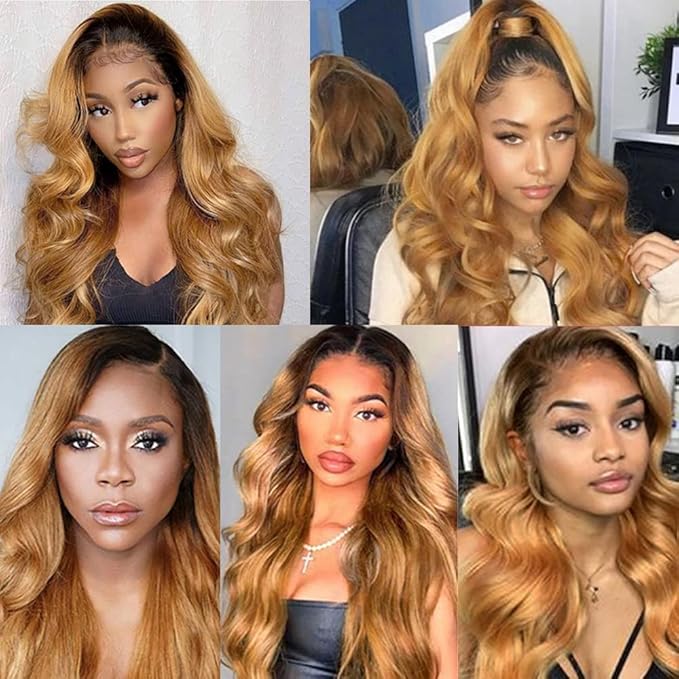 30 32 34 Inch Honey Blonde Bundles Human Hair 1B27 Body Wave Bundle Niegmeag Virgin Remy Hair Extensions Double Weft 2 Tone Black and Blonde Bundle Hair Weave