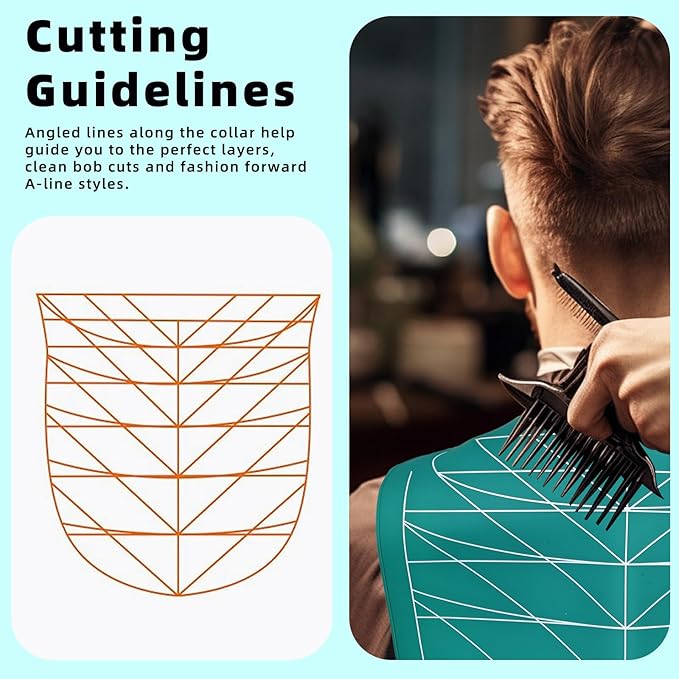Professional Hair Cutting Cape with Geometric Grid Pattern, Longer Silicone Waterproof Cutting Mat,Neck Guide