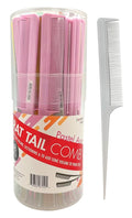 DONNA Rat Tail Comb, Pastel Assorted (48 Pack) – Plastic Tail Sectioning Comb for Parting, Foiling & Teasing – Salon Bulk