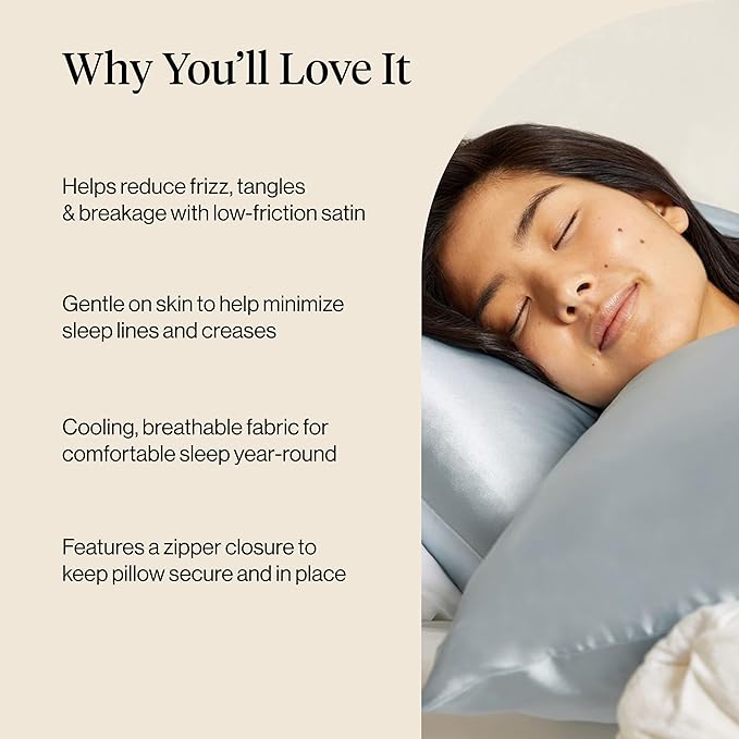 Kitsch Satin Pillowcase, Softer Than Silk Pillow Cases King, Cooling Pillow Covers, Satin Pillowcase with Zipper for Hair, Skin & Quality Sleep, Wrinkle-Free & Smooth, King Size 19"x36", Haze Blue