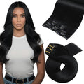 Moresoo Jet Black Clip in Hair Extensions Human Hair 18 inch Black Hair Extensions Clip in Human Hair Remy for Women Long And Straight 80g/5pcs