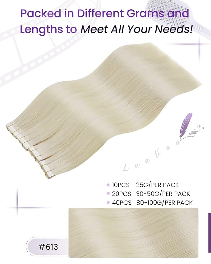 LaaVoo Tape in Hair Extensions Human Hair Blonde Invisible Tape Hair Extensions Real Human Hair Seamless 28 Inch 50g 20pcs