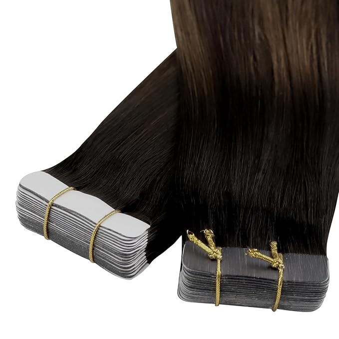 YoungSee Tape in Extensions Human Hair Balayage Tape in Hair Extensions Human Hair Dark Brown Mix Ash Brown Human Hair Tape-in Extension 22In Ombre Hair Extension Tape-in 20pcs 50g for Instant Length