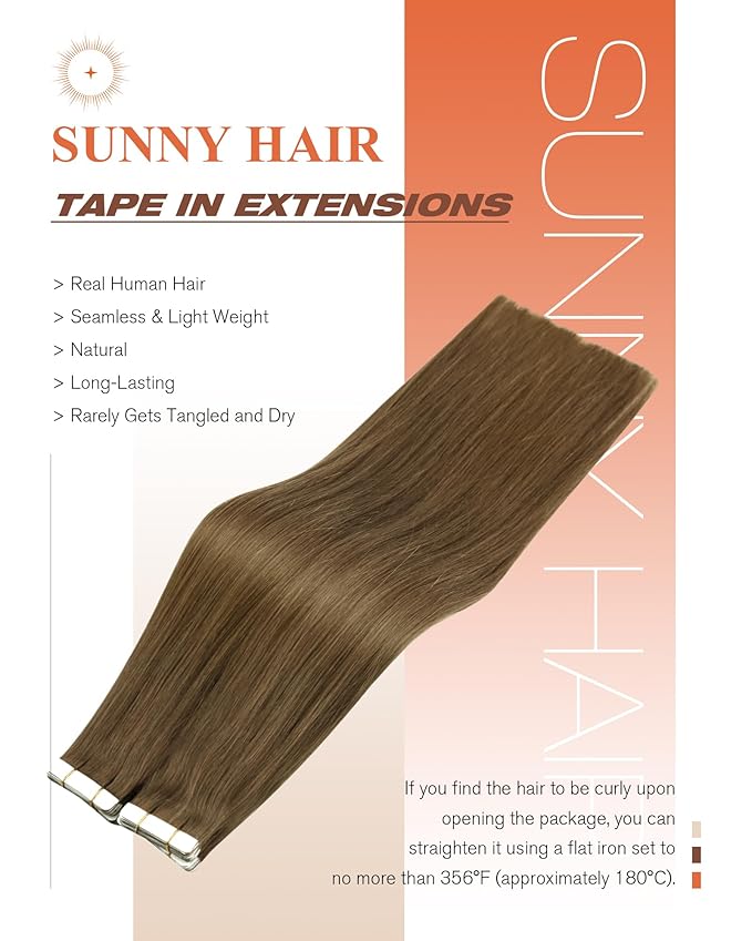 Sunny Hair Tape in Hair Extensions Real Human Hair Invisible Remy Hair Extensions Tape ins for Women Light Brown 20 inch 20Pcs