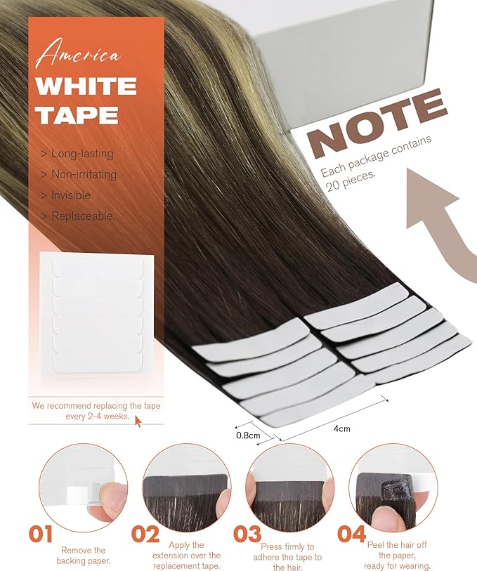Sunny Hair Tape in Hair Extensions Human Hair Brown Balayage Blonde Tape in Extensions 18 Inch Real Hair Extensions Tape in 20Pcs 50g