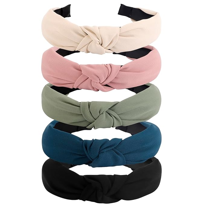 VELSCRUN 5 Pack Headbands for Women Gilrs Fashion Knotted Head Bands Solid Headband Non Slip HairBand for Womens Thin Thick Short Hair Face Wash Hair Accessories Gifts for Women B