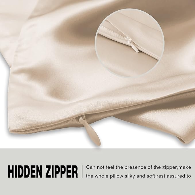 Mulberry Silk Pillowcase for Hair and Skin Pillow Case with Hidden Zipper Soft Breathable Smooth Cooling Silk Pillow Covers for Sleeping (Champagne, King（20"X 36"）)