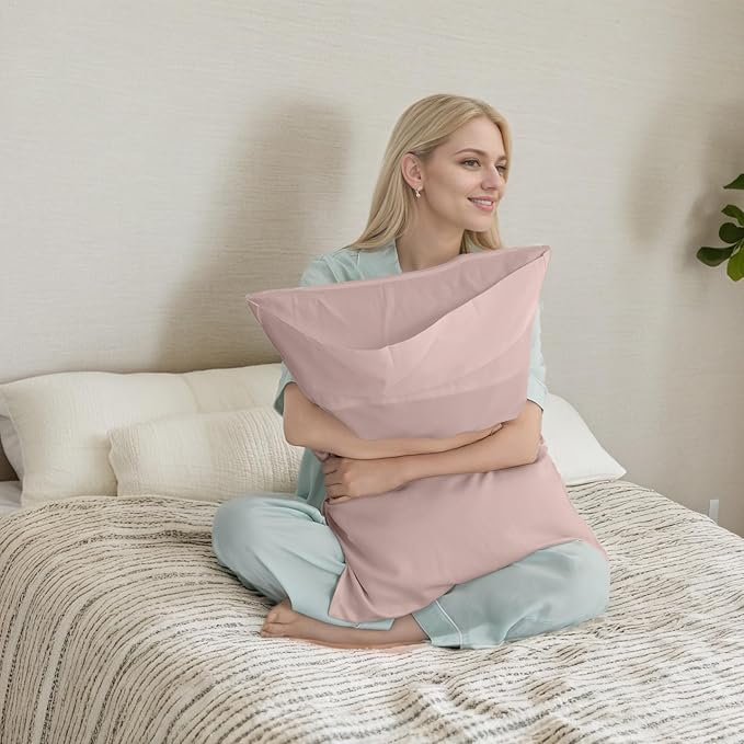 TELUS Pillow Cases King Size 2 Pack, Bamboo Rayon & Lyocell Pillowcase with Envelope Closure, Cooling Breathable Pillow Cover for Hot Sleeper & Night Sweats, 20x40 inch, Light Pink