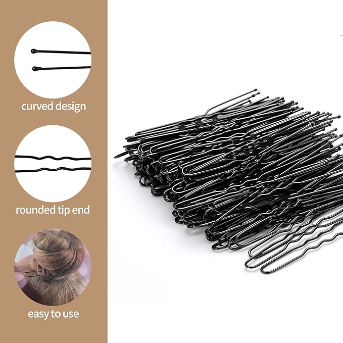 80Pcs Hair Net Set，30 Invisible Elastic Nylon Hair Net，40 U-Shaped Hair Pins and 10 Elastic Hair Ties,Perfect for Ballet Bun, Food Service, and Everyday Use（Black）