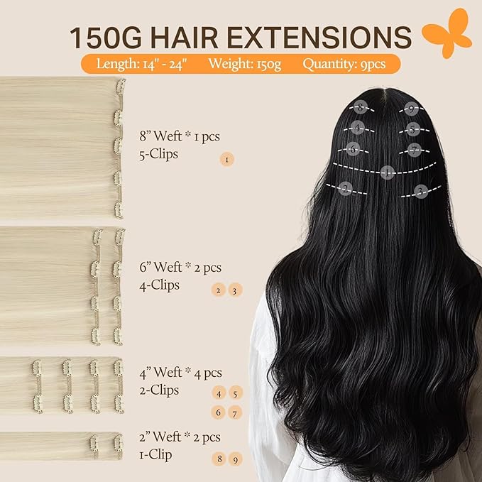 DOORES Hair Extensions Real Human Hair Clip in, Platinum Blonde 18 Inch 150g 9pcs, Remy Hair Extensions Clip in Human Hair Human Hair Extensions Clip ins Silky Straight Thick Real Hair
