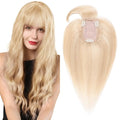 SEGO Hair Toppers for Women Real Human Hair with Thinning Hair, Toppers Hair Pieces Clip in Toppers Straight Hair Pieces with Front Bangs -12 Inch #18/613 Ash Blonde Mix Bleach Blonde