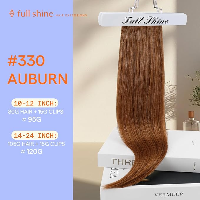 Full Shine Human Hair Extensions Clip ins Auburn Clip in Hair Extensions Real Human Hair Strawberry Blonde Straight Invisible Remy Hair 22 Inch 7 Pcs 120 G