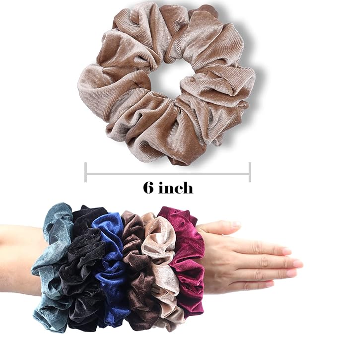 IVARYSS Extra Large Scrunchies for Women's Thick Hair, Premium Velvet Soft Jumbo Scrunchy, XL 6 inch Big Elastic Band Hair Accessories, 4 Pack, Dark