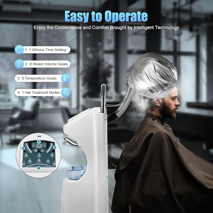 Hair Steamer Professional Hair Salon Steamer,Hair Steamer with Temperature and Time Adjustment (700W White)