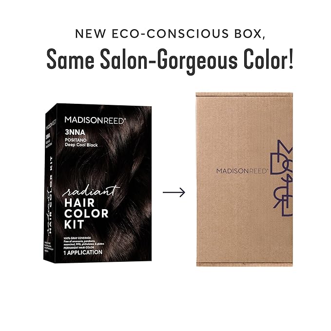 Madison Reed Radiant Hair Color Kit - 3NNA Cool Black-Brown with Ash Undertones (Positano Black), Dimensional Gray Hair Blending Permanent Hair Dye, PPD-Free & Ammonia-Free, 2 Pack
