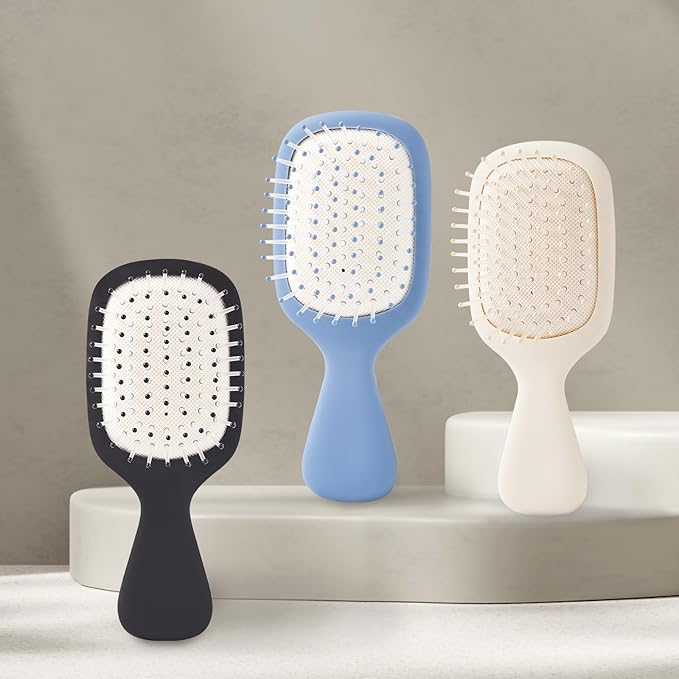 Mini Hair Bursh for Women Men and Kids, Protable Travel Size Hair Brush for Pockets Purses, Mini Detangler Brush for All Hair Types, Small Paddle Brush for Detangling (1 Pack-Blue)