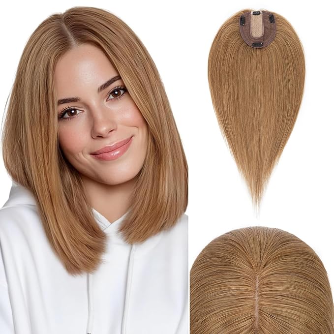 Rich Choices Hair Toppers for Women Real Human Hair 100% Human Remy Toppers NO Bangs for Women with Thinning on Top Clip in Hairpiece 4"x4.7"Lace Base 18 Inch #6 Light Brown