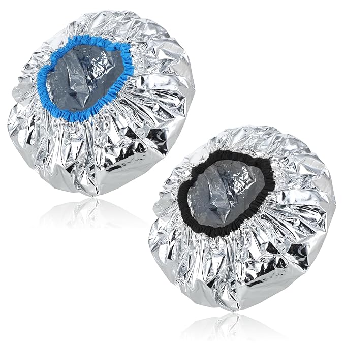 2 Pcs Aluminum Foil Deep Conditioning Hair Cap Reusable Heat Cap For Deep Conditioning Thickened Hair Cap for Oil Treatment Heated Shower Cap Processing Caps for Hair Dye Cap for Home and Salon Use