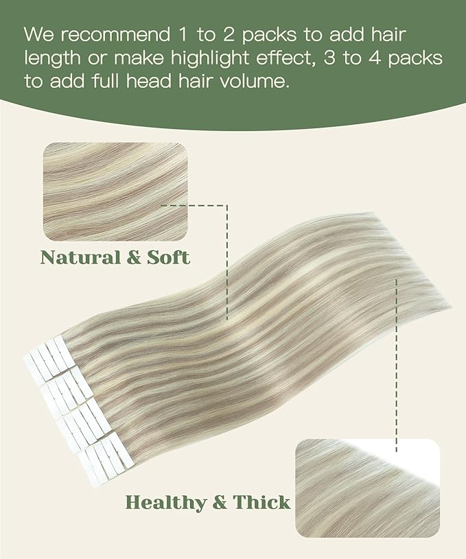 SURNEL Injected Seamless Tape in Hair Extensions Real Human Hair 22 Inch #18P60 Ash Blonde with Platinum Blonde Invisible Tape in Extensions 20 Pcs 50g(#18P60,22)