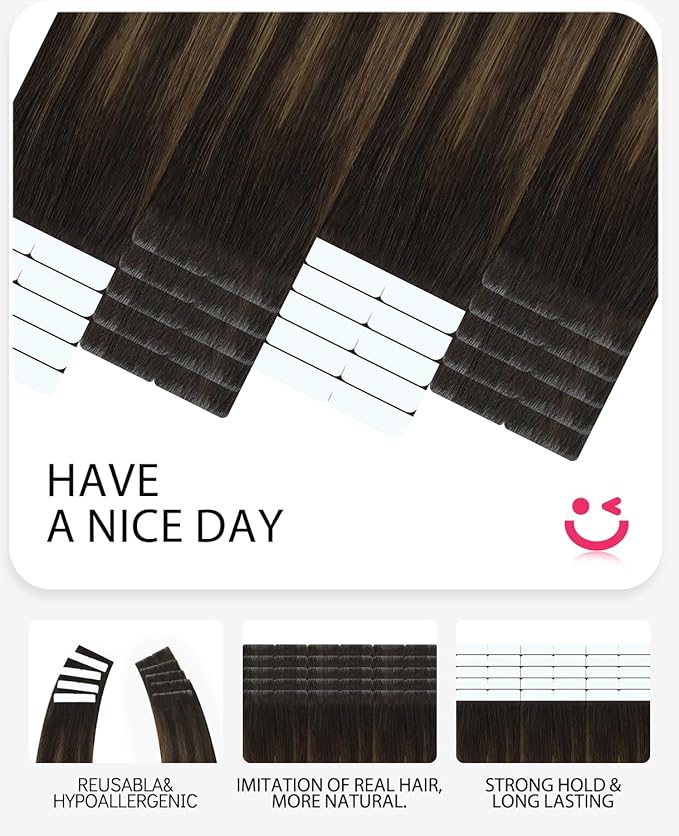 Youngsmile Invisible Tape in Hair Extensions Human Hair #2/6/18 Dark Brown to Dirty Blonde Injection Tape in Hair Extensions Human Hair Straight Remy Seamless Tape ins 20pcs 40g 18 Inch (#2/6/18,18'')