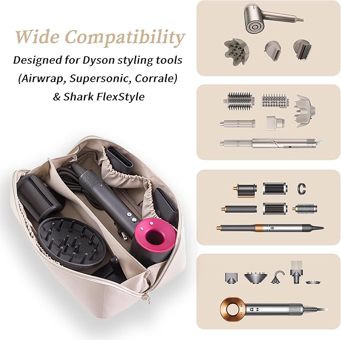 Travel Case Compatible with Dyson Airwrap Styler, Portable Supersonic Hair Dryer Travel Storage Bag, Waterproof Carrying Case Organizer for Shark Flexstyle and Attachments (White)