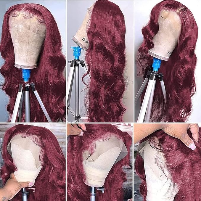 Burgundy Wig Human Hair 13x4 99j Burgundy Lace Front Wigs Human Hair Pre Plucked HD Transparent Lace Frontal Wigs Red Colored Wig 20 Inch
