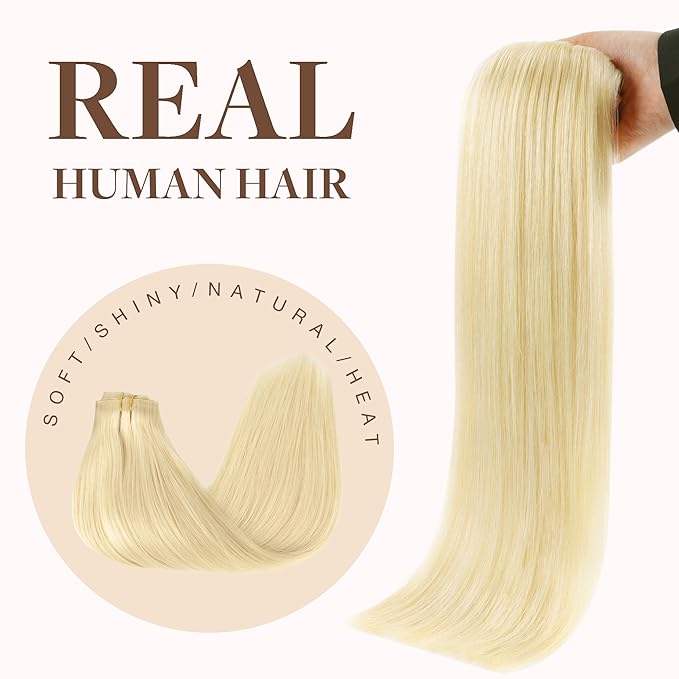 GOO GOO Clip in Hair Extensions Real Human Hair, Remy Human Hair Extensions Clip ins for Women, Natural Human Hair, 20inch 150g 7Pcs, 613R Bleach Blonde