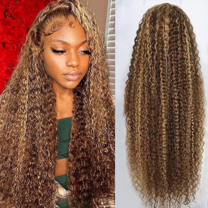 abbildung 26inch Highlight Ombre Lace Front Wig Human Hair 13x6 HD Honey Blonde 4/27 Deep Wave Lace Frontal Wigs Glueless Wigs Human Hair