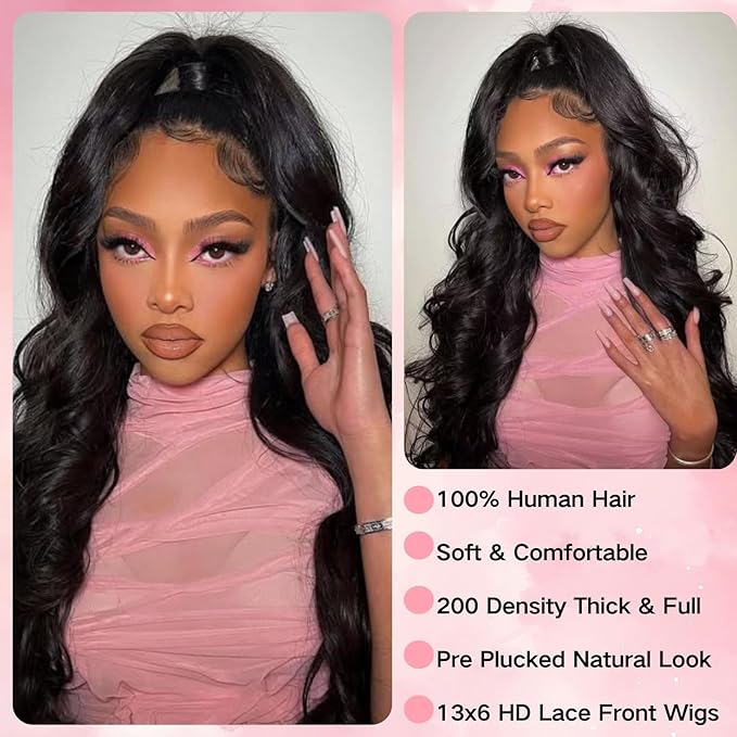 36 Inch 13x6 Body Wave Lace Front Wigs Human Hair 200 Density HD Transparent Lace Front Wigs for Black Women Glueless Frontal Wigs Human Hair Pre Plucked
