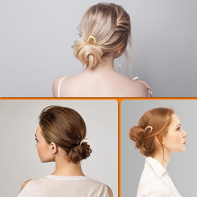 BEoffer French Hair Pin 3PCS Metal Hair Pins for Women Elegant French Twists, Buns and Updos with No Hair Damage, U-shaped French Pin Great Hold and Comfortable Keeps Hair in Place (Gold)