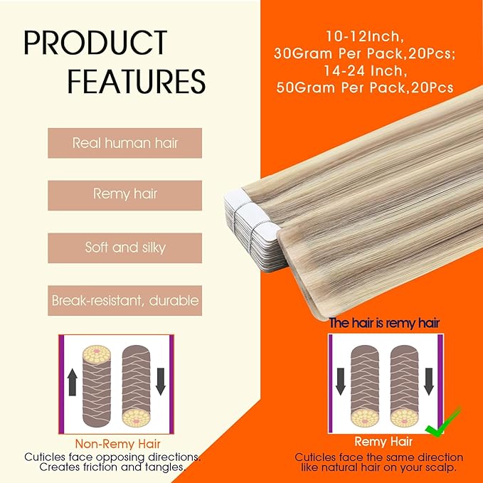 Full Shine Intact Tape Extensions Human Hair Remy Tape in Hair Extensions Color 18 Ash Blonde Highlight 613 Blonde Injection Invisible Skin Weft 20Inch Brazilian Extension Add Length 50G 20Pcs