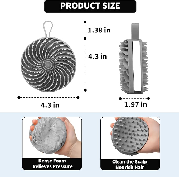 Larger Silicone Body Scrubber&Scalp Massager Hair Growth (Grey)