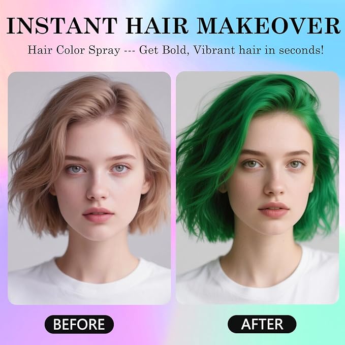 Green Temporary Hair Color Spray for Kids Women Men, One-Day Temporary Hair Dye Spray, Washable Hair Color Wax Hair Coloring Natural Non-Sticky For Christmas, Cosplay, DIY, Party (Green)