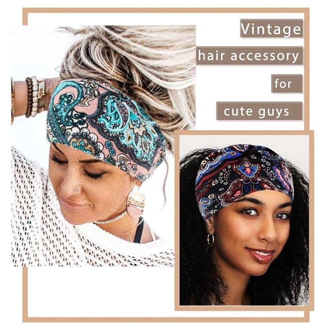 Boho Headbands Wide Knot Hair Band Elastic Turban Head Band Stretch Twist Head Wraps Fashion Hair Accessories for Women 3 Pcs (Set F)