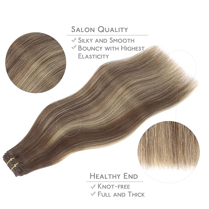 WENNALIFE Clip in Hair Extensions Real Human Hair, 24 Inch 120g 7pcs Balayage Chocolate Brown to Honey Blonde Hair Extensions Clip in Human Hair Remy Clip in Hair Extensions Real Human Hair