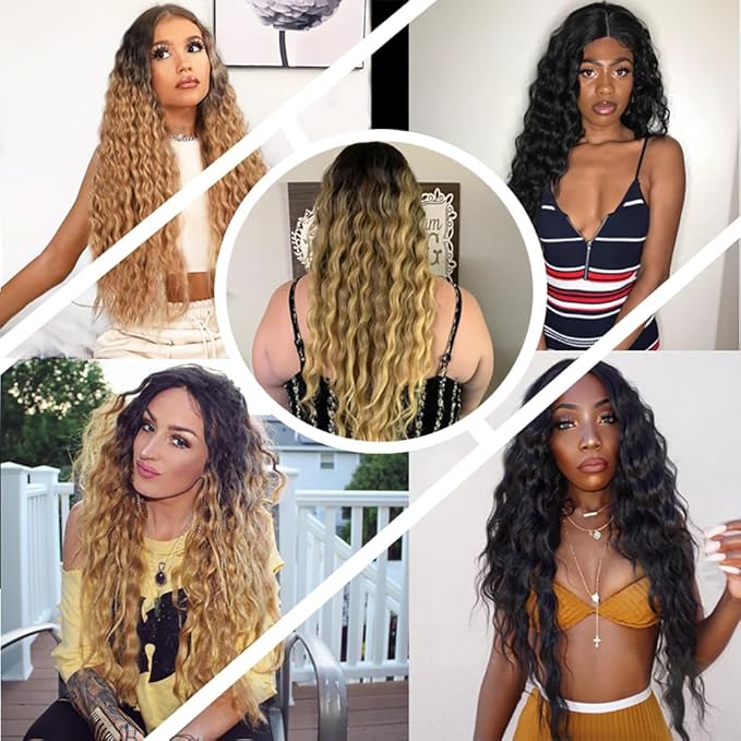 28 30 32 Inch Ombre Blonde Deep Wave Bundles Human Hair T1B427 Bundles Niegmeag Virgin Remy Hair Extensions 3 Tone Brown and Blonde Bundle Hair Weave
