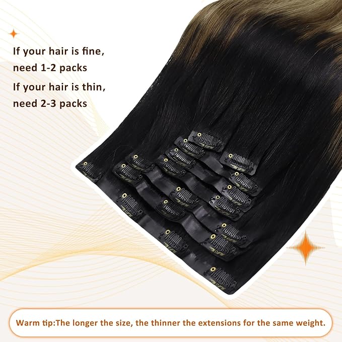 Full Shine Balayage Clip in Hair Extensions Real Human Hair 16 Inch Black to Light Brown with Honey Blonde Invisible Hair Extensions Ease of Use 8 PCS 120 G
