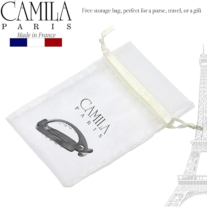 Camila Paris CP3114 French Hair Barrette Clip, Flexible Ponytail Holder No Metal Parts, Strong Hold Grip Hair Clips for Women, No Slip and Durable Styling Girls Hair Accessories, Made in France